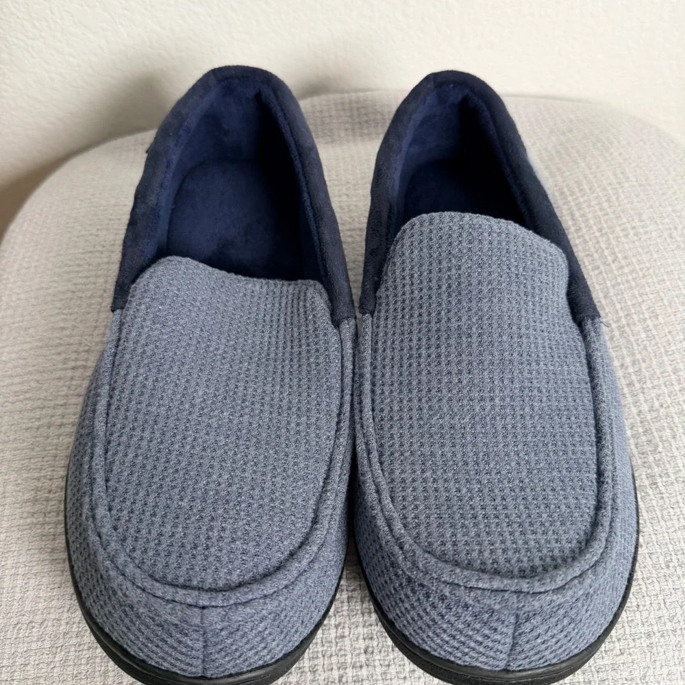 HomeTop Mens Waffle Knit Memory Foam Loafer Slippers Blue US 11 Lightweight